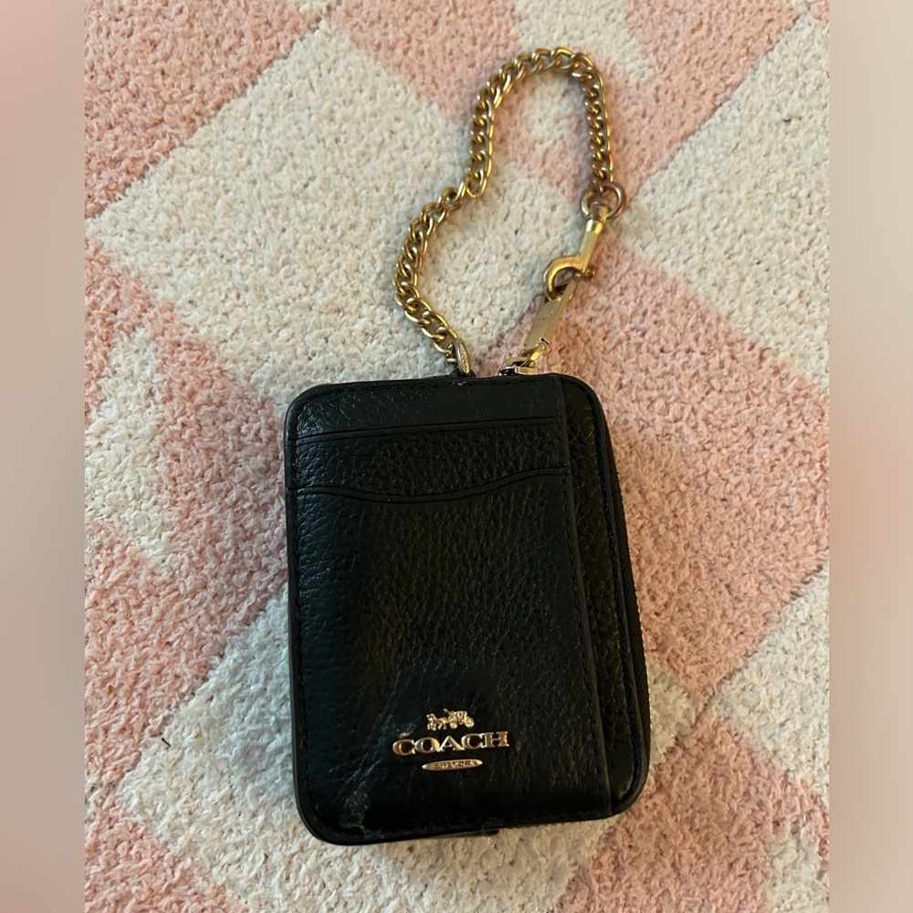 Coach Black Leather Wallet with Gold Chain